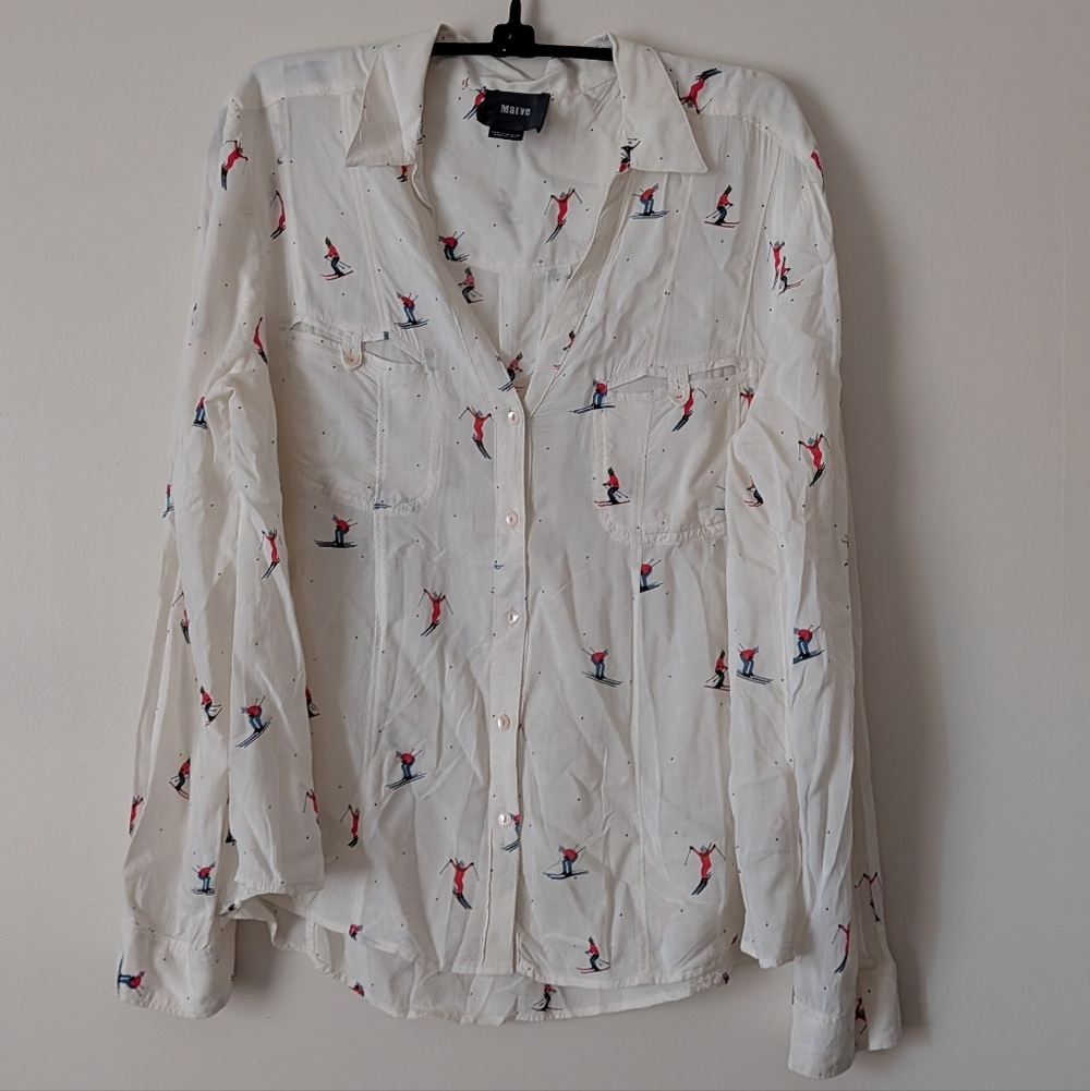Maeve Anthropologie Skier Print Blouse Shirt